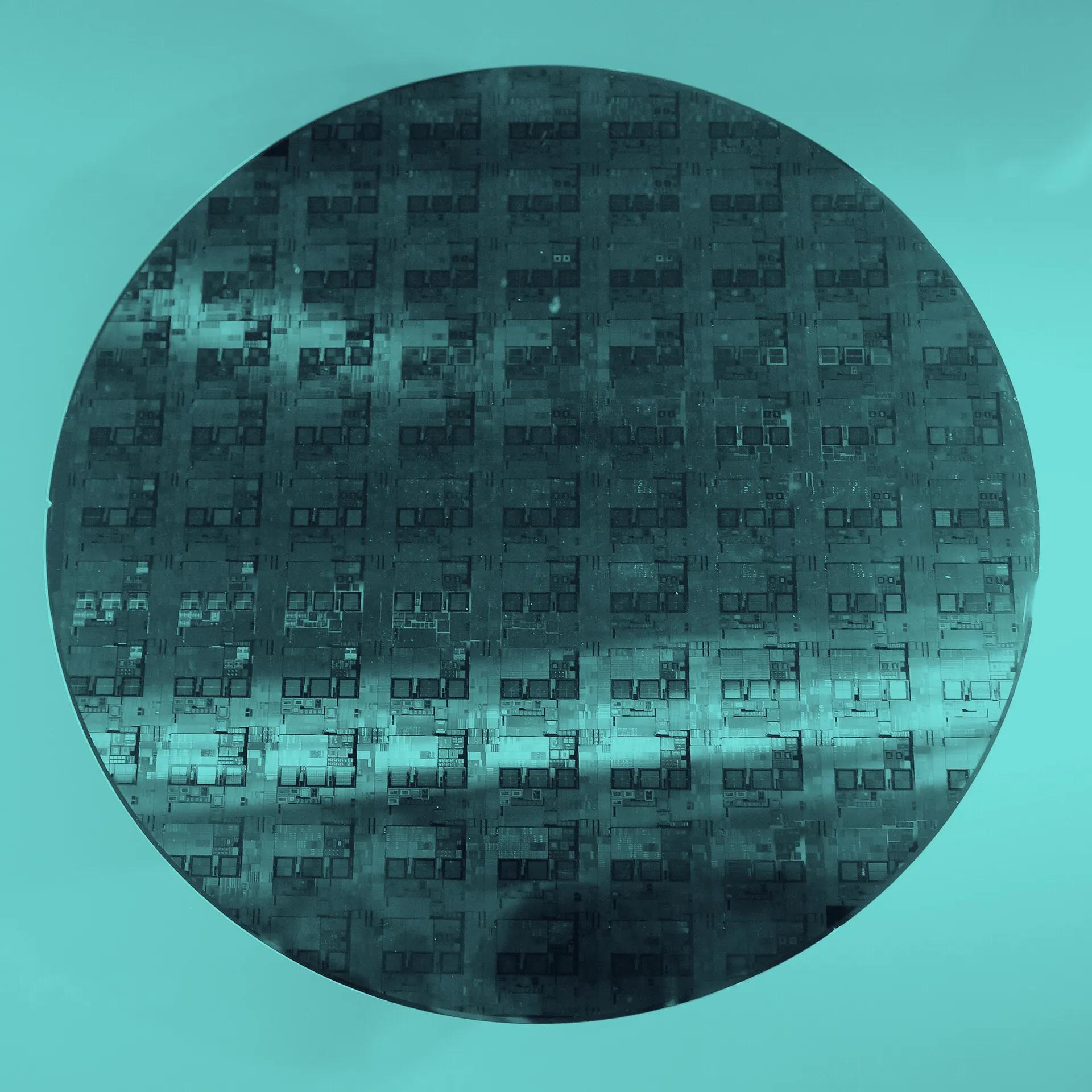 Silicon wafer patterned with hundreds of identical dies